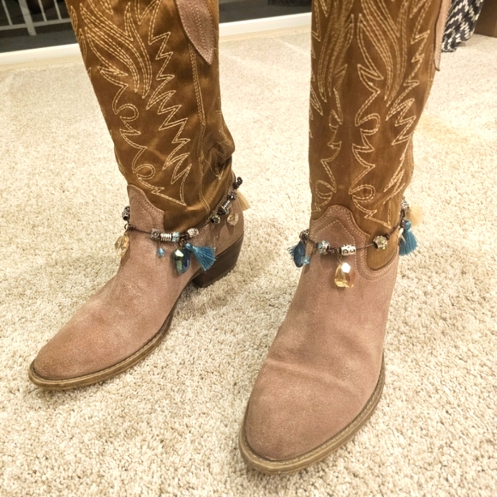 Boot JEWELRY Sparkly Crystal Tassle on Leather Boot Bracelet Anklet - Picture 4 of 8